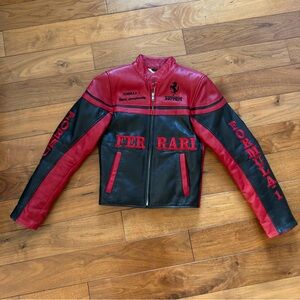 Ferrari Formula 1 Style Kids Leather Jacket Racing Red Black Size S
